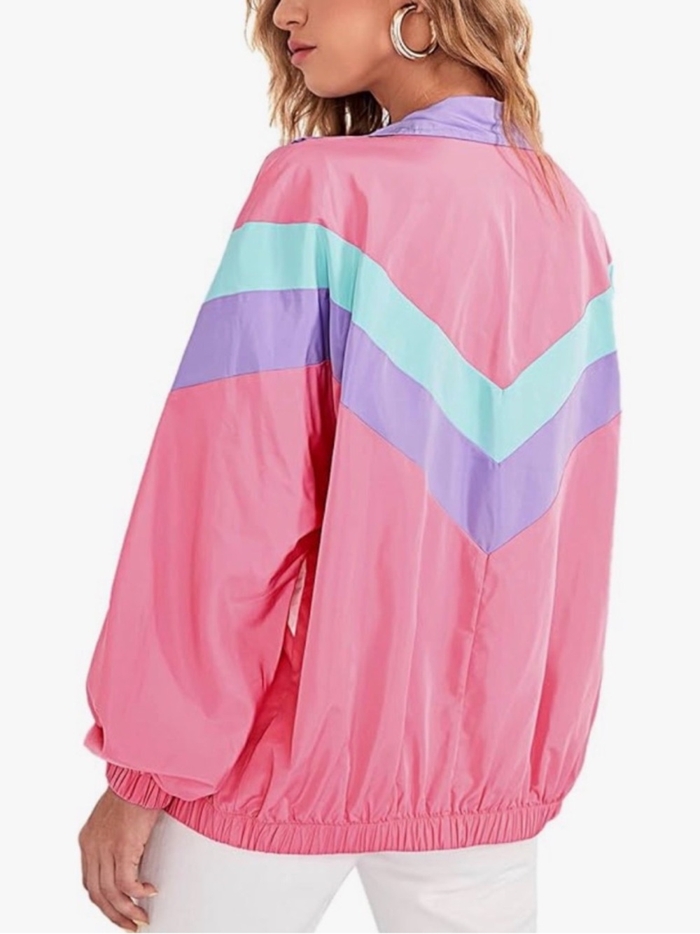 Retro Chevron Windbreaker Jacket - Pink, Lavender & Mint